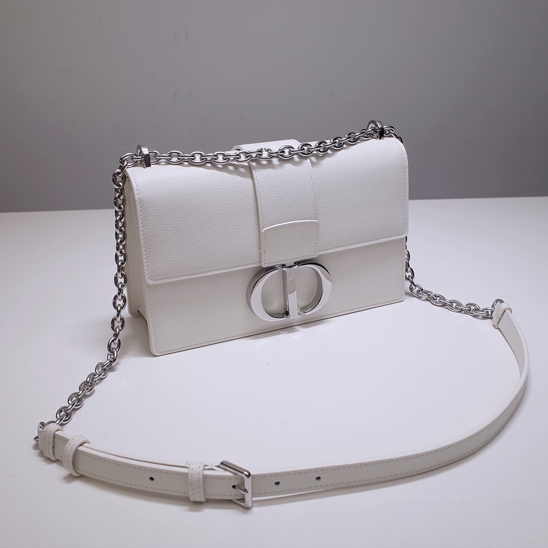 30 Montaigne Chain Bag White Grained Calfskin